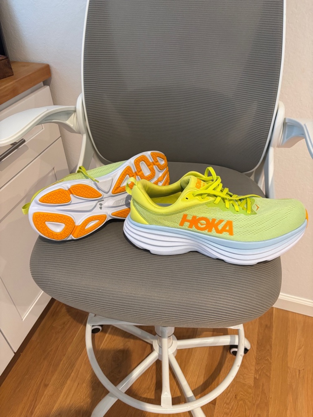 Hoka Bondi 8- NWOB 12.5 US Neon Yellow and Orange Bondi 8 Running Shoe - Men’s